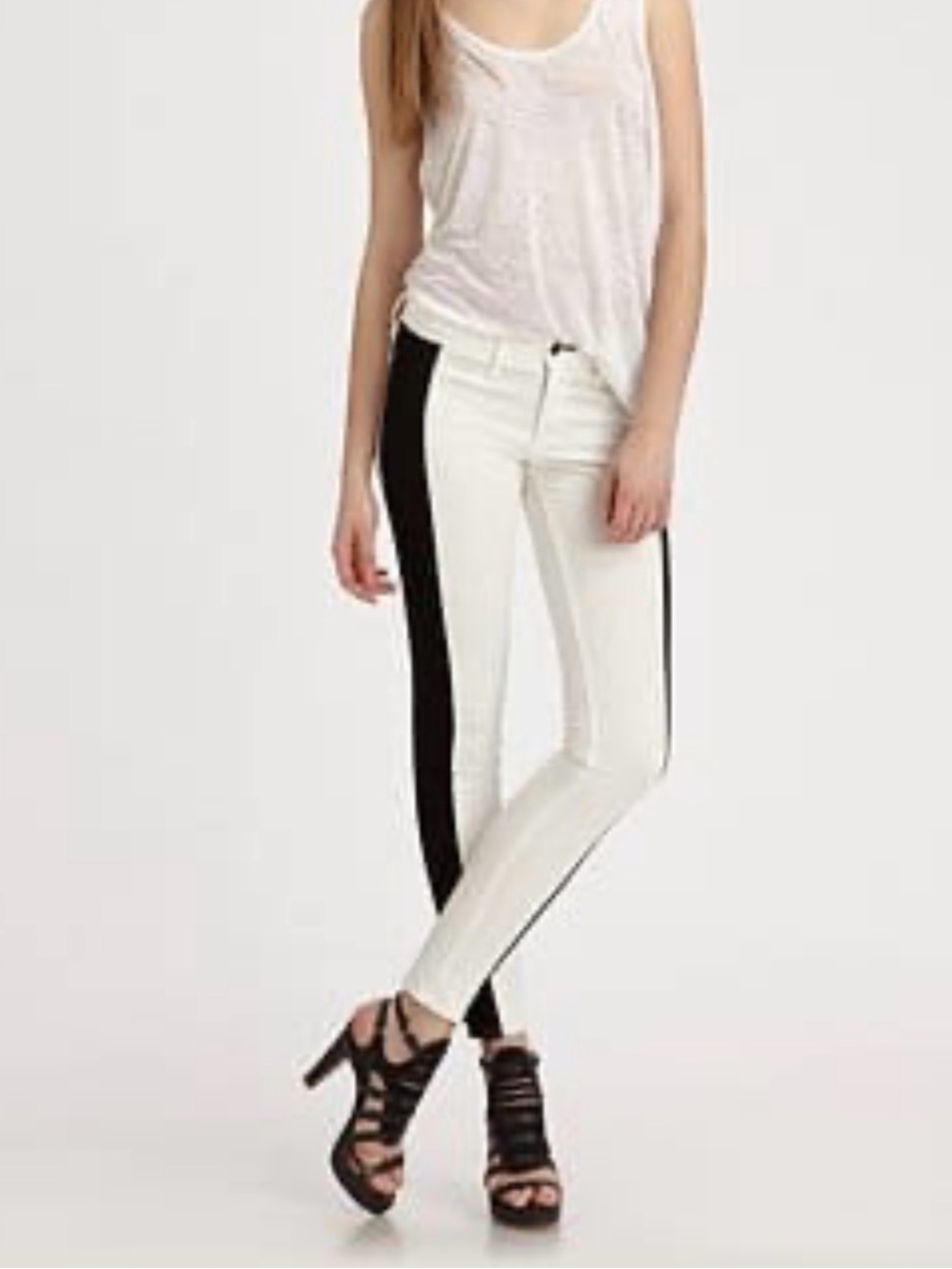 Club Monaco White Skinny Ankle Pants with Black Side Stripe